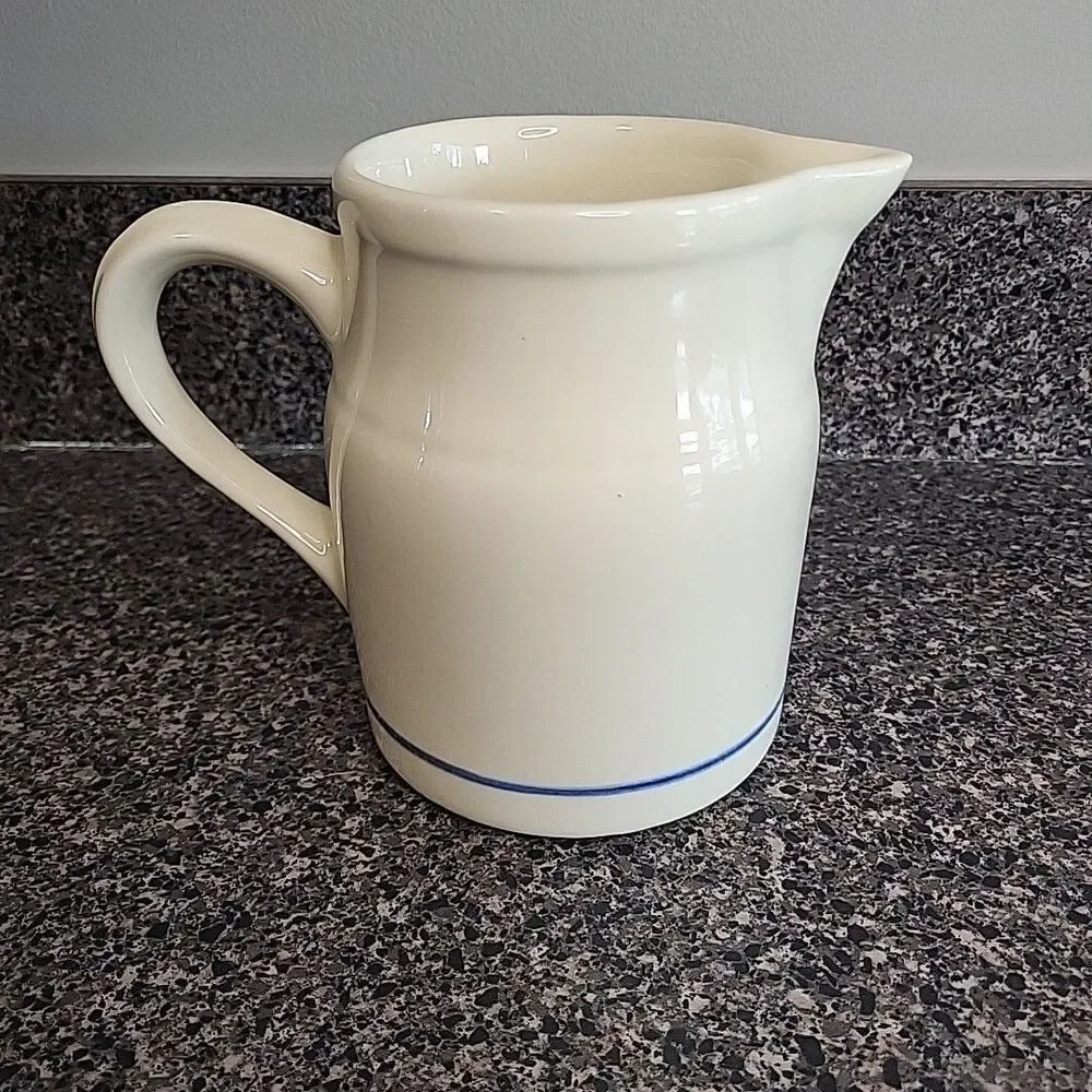 VINTAGE‎ Friendship Pottery Roseville OH Pitcher Blue Stripe & Geese Cottagecore